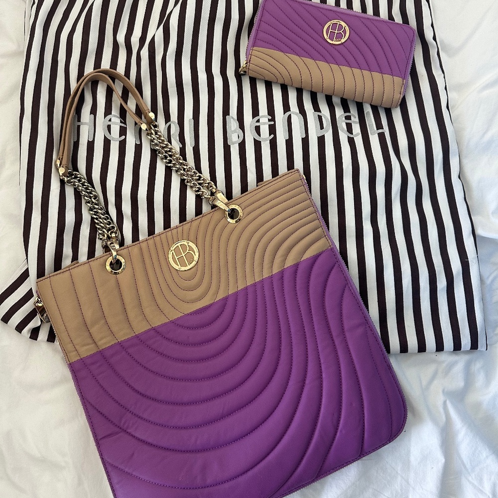 Henri Bendel Pink & Tan Quilted Leather Bag and Matching Wallet